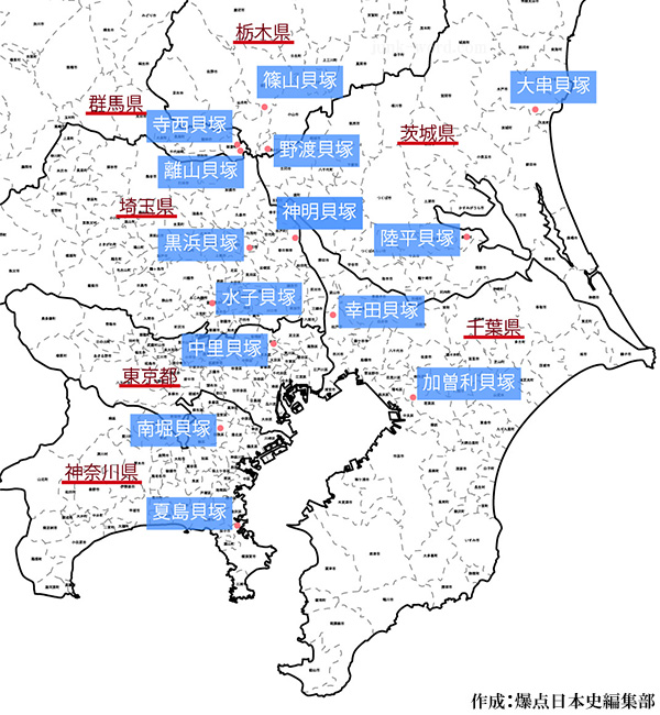 縄文海進 貝塚分布図　作成:爆点日本史編集部