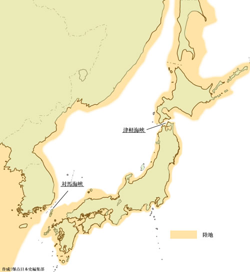 旧石器時代日本の地図 海岸線　作成:爆点日本史編集部