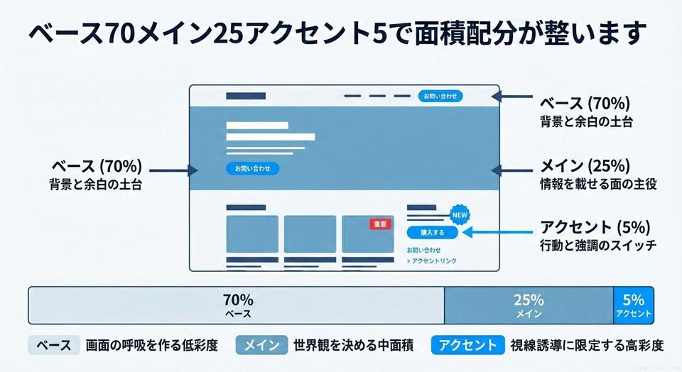 Webデザインの配色の決め方3 色の面積比を決める イメージ画像 作成：junk-word.com