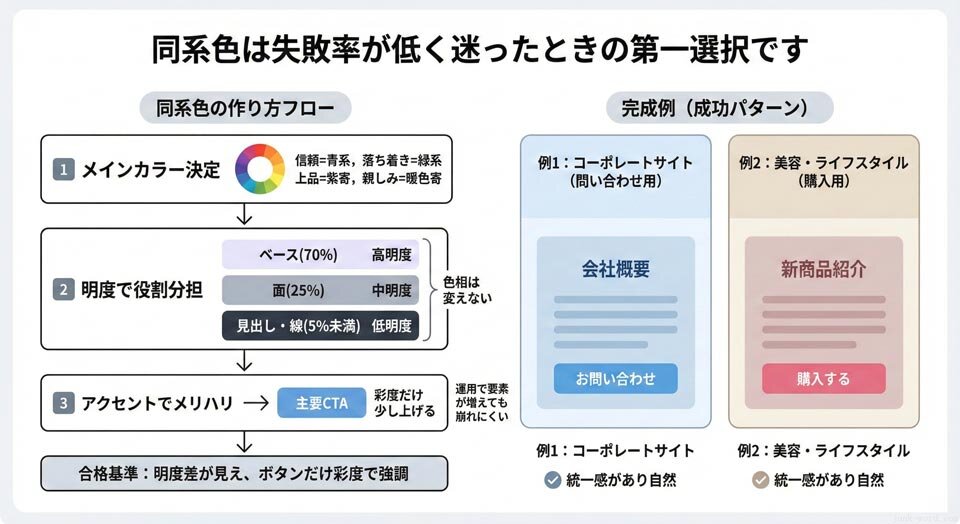同系色は失敗率が低く迷ったときの第一選択 イメージ画像 作成：junk-word.com