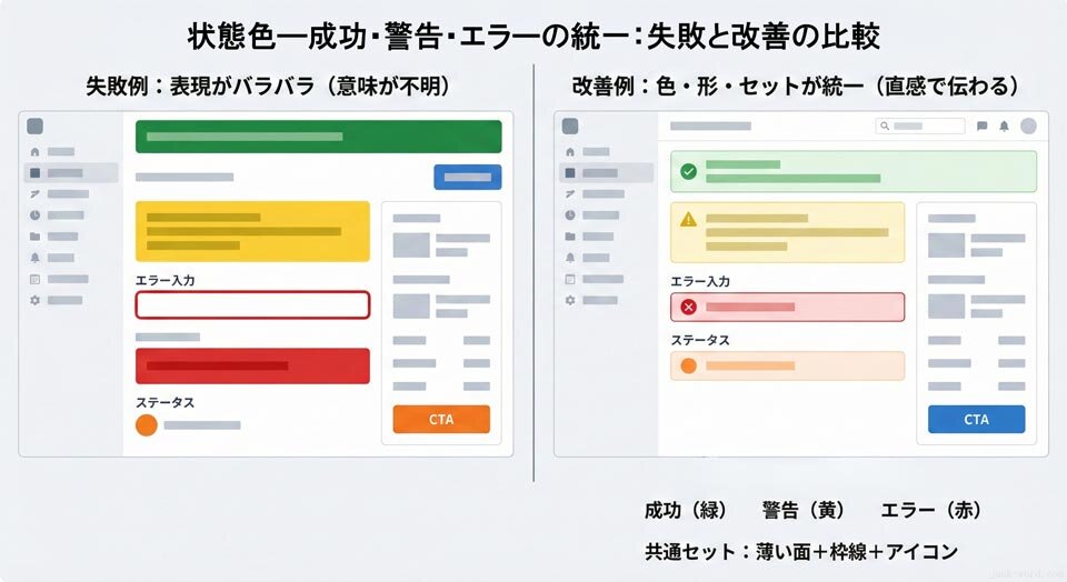 状態色―成功・警告・エラーを先に決めると運用が楽になります イメージ画像 作成：junk-word.com