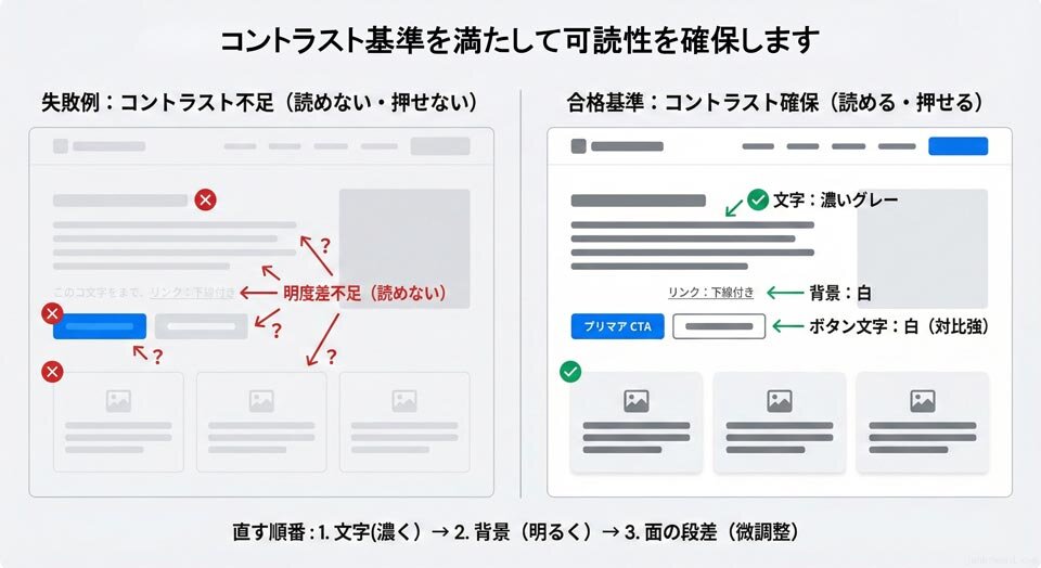 コントラスト基準を満たして可読性を確保します イメージ画像 作成：junk-word.com