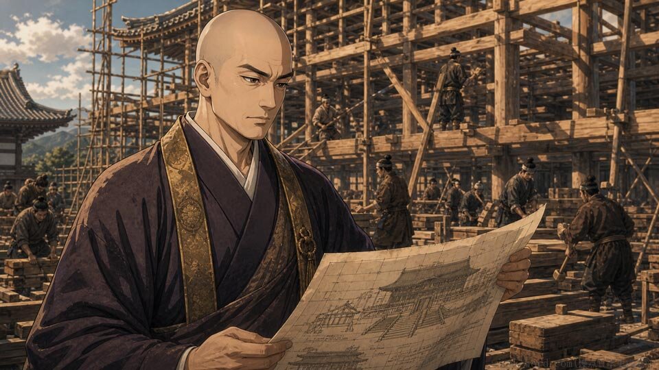 願証寺を開いた蓮淳(れんじゅん)のイメージイラスト(作成:junk-word.com(爆点日本史編集部)