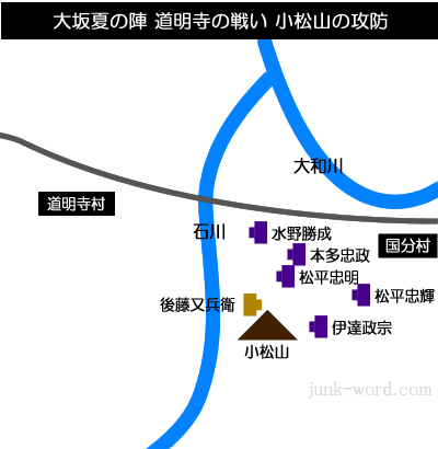 大坂夏の陣 道明寺の戦い布陣図 後藤又兵衛討死 小松山の攻防