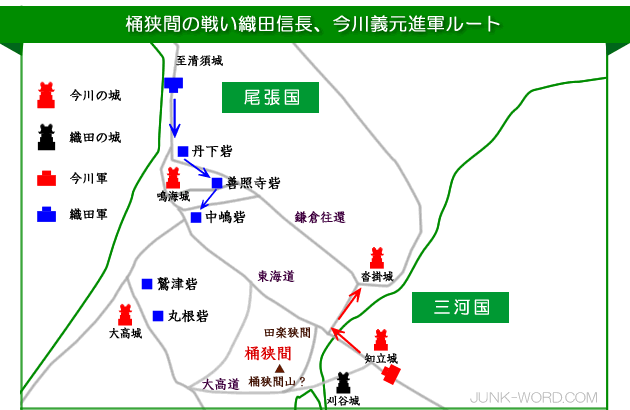 桶狭間の戦い 信長公記 織田信長と今川義元の進軍ルート