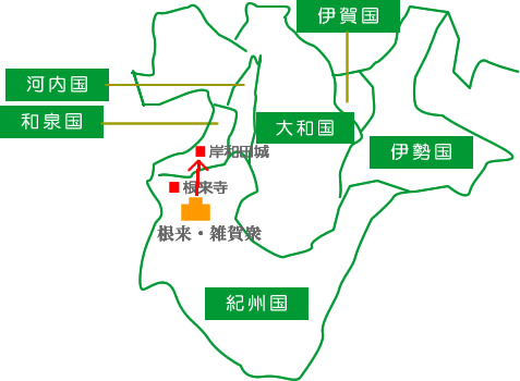 戦国時代勢力図　岸和田城の戦い