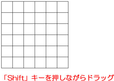 イラストレーターCC 長方形グリッドツール 「Shift」を押すと正方形