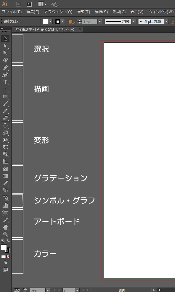 イラストレーター　ツールパネル名称