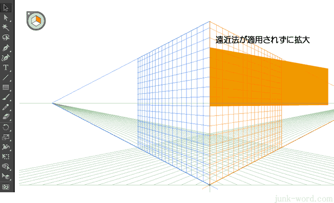 遠近法が無視された状態で拡大