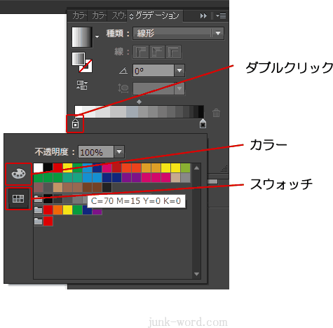 イラレ グラデーションスライダー　カラーとスウォッチ