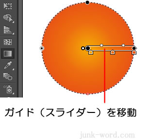 円形グラデーションの中心をずらす ガイドを移動