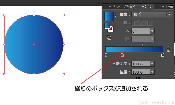 グラデーションスライダーに色のボックス（分岐点）が追加される