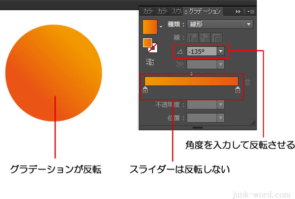 角度でグラデーションの向きを反転 スライダーは反転しない